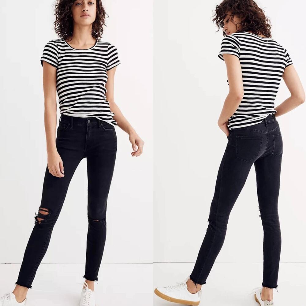 Madewell 9" High Riser Skinny Skinny Vintage Raw Hem Black Denim Jeans Sz 32